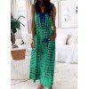 A Line Dress Printed Dress Belted V Neck Sleeveless Casual Maxi Dress - DEEP GREEN 3XL