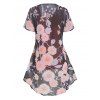 Flower Print Open Front Short Sleeve Asymmetric See Thru Top And Heathered Camisole Two Piece Set - LIGHT PINK XXXL