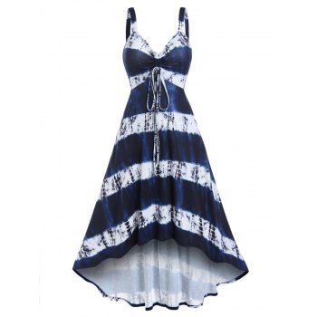 

Tie Dye Cinched Tied High Low Midi Cami Dress, Deep blue
