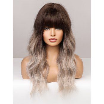 

24 Inch Long Full Bang Ombre Wavy Synthetic Wig, Multicolor a