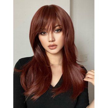 

Long Side Bang Straight Capless Synthetic Wig, Blood red