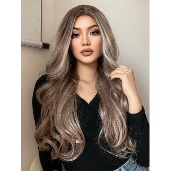 

Long Body Wave Middle Part Capless Synthetic Wig, Brown bear