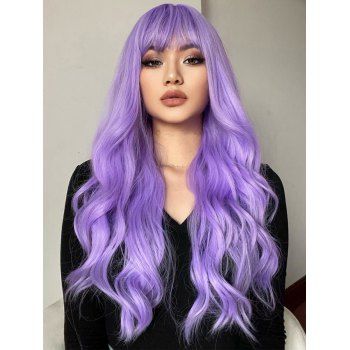 

Long Full Bang Wavy Anime Cosplay Capless Synthetic Wig, Crocus purple