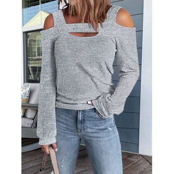 

Heather T Shirt Cold Shoulder T Shirt Cut Out Long Sleeve Casual Tee, Gray