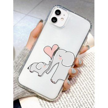 

Cartoon Elephant Heart Print Transparent Phone Case For Iphone, Multicolor