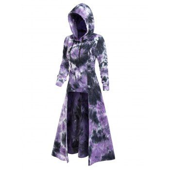 

Tie Dye Print High Low Hoodie Longline Drawstring Long Sleeve Casual Hoodie, Purple