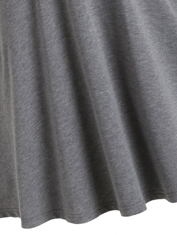 Robe Mi-Longue Ligne A à Imprimé 3D à Taille Haute à Manches Longues - Gris XXL