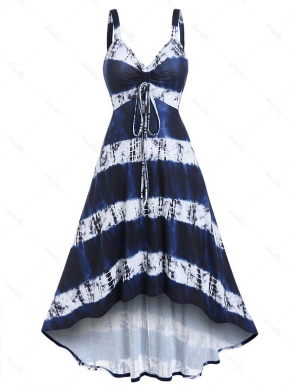 Robe Mi-Longue à Bretelle Haute Basse Teintée Plissée - Bleu profond XXL