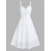 Casual Dress Pure Color Lace Dress Hollow Out Mock Button Sleeveless Empire Waist A Line Midi Summer Dress - WHITE XL