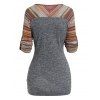 Lace Up Raglan Sleeve Knit T Shirt Tribal Striped Pattern Front Twist Knitted Tee - GRAY XXXL