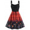 Mini Robe D'Halloween Gothique en Blocs de Couleurs à Imprimé Citrouille Squelette à Carreaux - Noir L