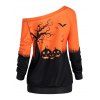 Sweat-shirt D'Halloween Motif de Citrouille avec Multi-Poches à Une Epaule - Orange Foncé XXL