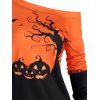 Sweat-shirt D'Halloween Motif de Citrouille avec Multi-Poches à Une Epaule - Orange Foncé XXL