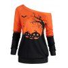 Halloween Pumpkin Face Pattern Sweatshirt One Shoulder Multi Ways Sweatshirt - DARK ORANGE XXL