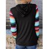 Colored Striped Hoodie Pockets Long Sleeve Sweatshirt With Hood - BLACK L