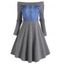 Robe Mi-Longue Ligne A à Imprimé 3D à Taille Haute à Manches Longues - Gris M