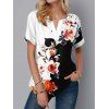 Colorblock T Shirt Flower Print T Shirt V Neck Short Sleeve Casual Tee - WHITE XL
