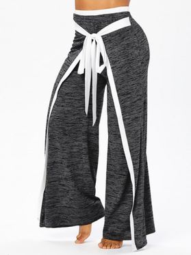 Pantalon de Sport Décontracté Contrasté Chiné Imprimé à Taille Elastique avec Nœud Papillon