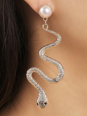 Boucles D'Oreilles Pendantes Gothique Serpent avec Fausse Perle