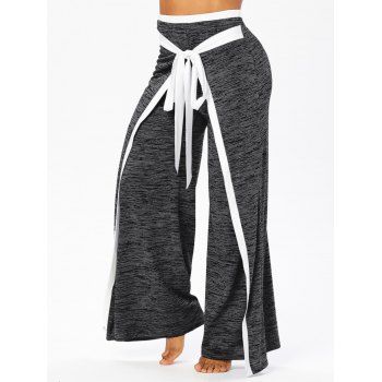 

Sport Pants Space Dye Print Contrast Bowknot Elastic Waist Casual Wide Leg Pants, Dark gray