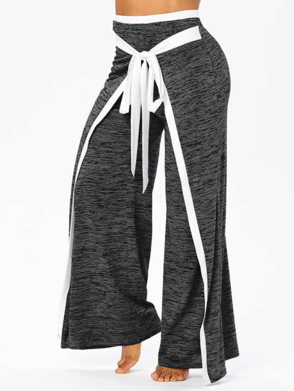 Pantalon de Sport Décontracté Contrasté Chiné Imprimé à Taille Elastique avec Nœud Papillon - Gris Foncé XXXL
