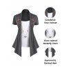 T-shirt Drapé Contrasté Papillon avec Bouton à Manches Courtes avec Chaîne - Gris Foncé XL