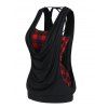 Vintage Plaid Print Cami Top Cowl Neck Draped Tie Back Tank Top And High Waist Cropped Leggings Set - BLACK S