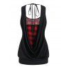 Vintage Plaid Print Cami Top Cowl Neck Draped Tie Back Tank Top And High Waist Cropped Leggings Set - BLACK S