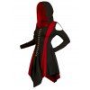 Colorblock Gothic Hooded Dress Cold Shoulder Long Sleeve Dress Lace Up Hasp Button Slit Asymmetric Dress