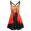 Mini Robe D'Halloween Elastique à Imprimé Chat Noir à Bretelle Anneau en O en Blocs de Couleurs - Orange S