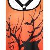 Mini Robe D'Halloween Elastique à Imprimé Chat Noir à Bretelle Anneau en O en Blocs de Couleurs - Orange L