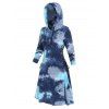 Mini Robe Ligne A Décontractée Teintée Imprimée à Lacets à Manches Longues - Bleu profond XL