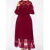 Plus Size Dress Hollow Out Printed Lace Panel Cold Shoulder Asymmetrical Hem Maxi Dress - RED XXXL