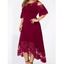 Plus Size Dress Hollow Out Printed Lace Panel Cold Shoulder Asymmetrical Hem Maxi Dress - RED XXXXL