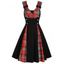 Vintage Dress Plaid Print Dress Bowknot Surplice Mock Button High Waist A Line Mini Dress - BLUE M