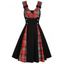 Mini Robe Ligne A Vintage à Carreaux Imprimé Boutonnée avec Nœud Papillon à Taille Haute - Rouge S