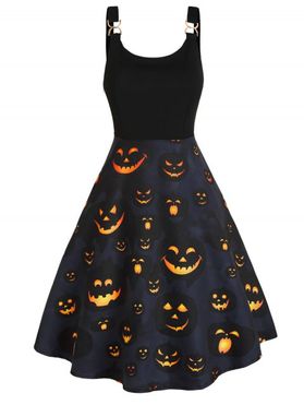 Gothic Dress Smiling Pumpkin Pattern A Line Dress High Waisted Midi Halloween Dress