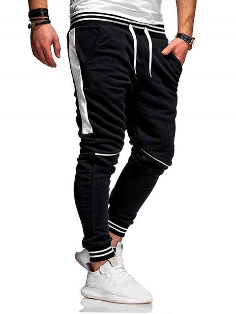 Stripe Print Jogger Sweatpants Contrast Patchwork Drawstring Waist Sport Sweatpants