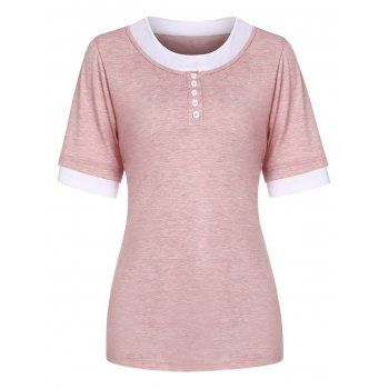 

Faux Twinset T Shirt Heather T Shirt Button Short Sleeve Summer Casual Tee, Light pink