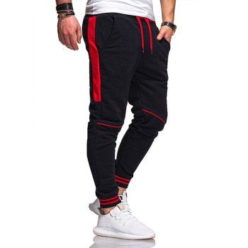 

Stripe Print Jogger Sweatpants Contrast Patchwork Drawstring Waist Sport Sweatpants, Black