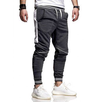 

Stripe Print Jogger Sweatpants Contrast Patchwork Drawstring Waist Sport Sweatpants, Gray