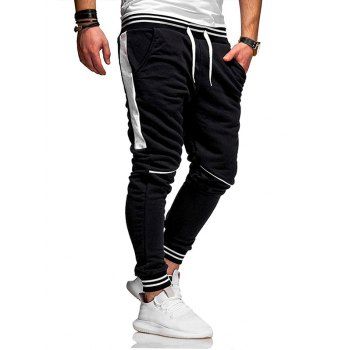 

Stripe Print Jogger Sweatpants Contrast Patchwork Drawstring Waist Sport Sweatpants, White