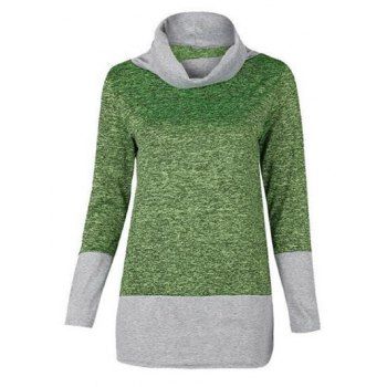 

Contrast Colorblock Sweatshirt Heather Long Sleeve Cowl Neck Casual Sweatshirt, Green