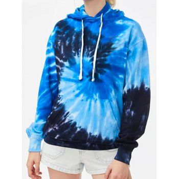 

Tie Dye Swirl Print Hoodie Drop Shoulder Drawstring Kangaroo Pocket Hoodie, Blue