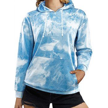 

Tie Dye Print Hoodie Kangaroo Pocket Drawstring Casual Hoodie, Blue