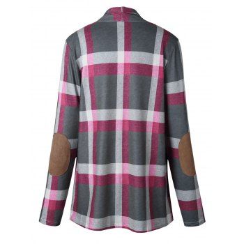 Colored Plaid Print Top Open Front Long Sleeve Casual Top