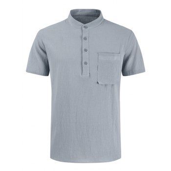 

Half Sleeve Shirt Pocket Patch Pure Color Short Sleeve Casual Shirt, Gray