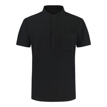 

Half Sleeve Shirt Pocket Patch Pure Color Short Sleeve Casual Shirt, Black