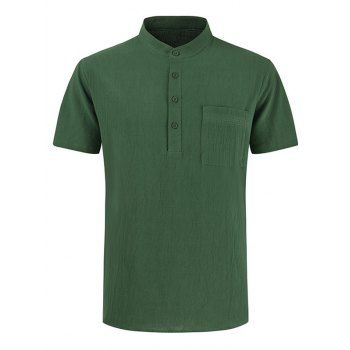 

Half Sleeve Shirt Pocket Patch Pure Color Short Sleeve Casual Shirt, Deep green