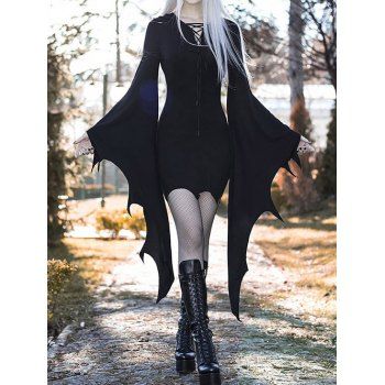 

Cosplay Dress Lace Up Bat Lace Insert Bodycon Mini Gothic Dress, Black